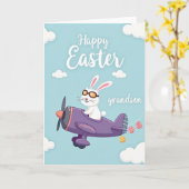 ウサギ飛行機イースター孫のカード カード (黄色い花)