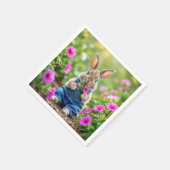 ウサギ食べのピンクのペチュニアの花 スタンダードカクテルナプキン (角)