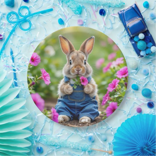 ウサギ食べのピンクのペチュニアの花 ペーパープレート (パーティー)