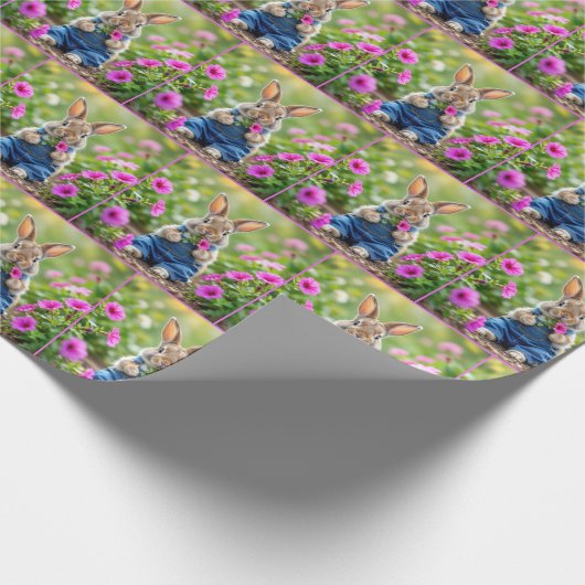 ウサギ食べのピンクのペチュニアの花 ラッピングペーパー (角)