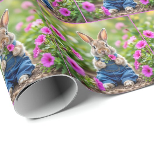 ウサギ食べのピンクのペチュニアの花 ラッピングペーパー (ロールコーナー)