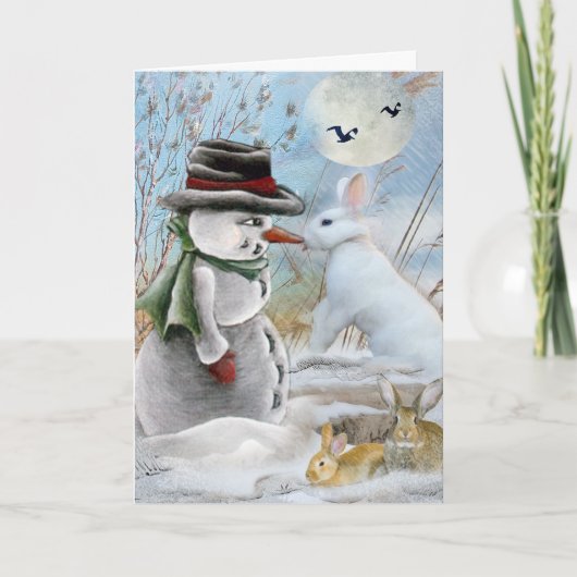 ウサギ食べ物雪だるまの鼻 シーズンカード (正面)
