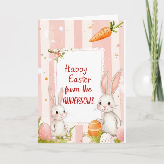 ウサギ2匹とピンクのニンジン シーズンカード (正面)