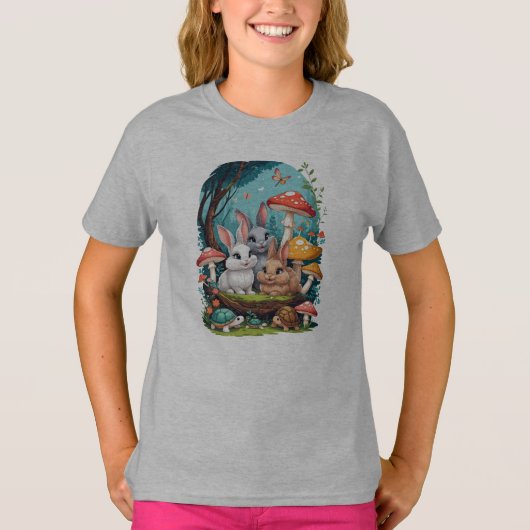 ウサギ3匹とカメ3匹 Tシャツ (正面)