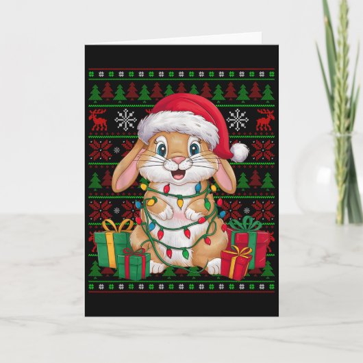 ウサギ うさぎ クリスマスイルミネーション ださいサンタ帽子 うさぎ クリスマス カード (正面)