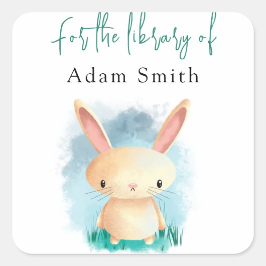 ウサギ - ための図書館の スクエアシール (正面)