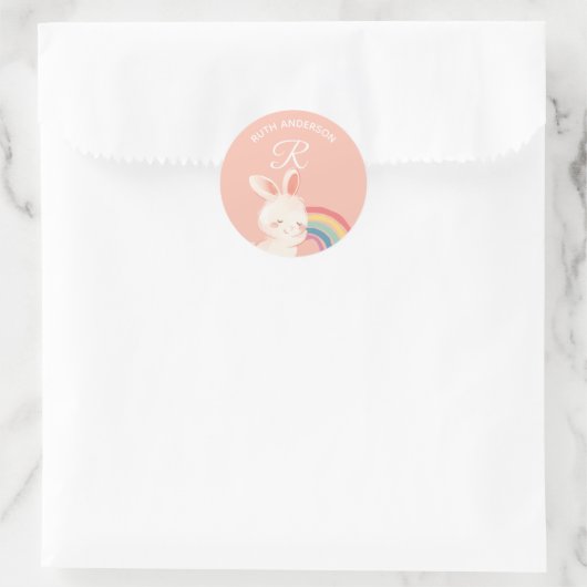 ウサギ・アルファベットモノグラムかわいい学校保育園 ラウンドシール (バッグ)