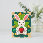 ウサギ、イチゴ、マンダラ、接写 ポストカード (スタンド正面)