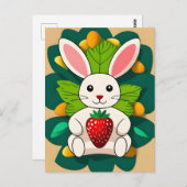 ウサギ、イチゴ、マンダラ、接写 ポストカード (正面/裏面)