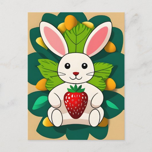 ウサギ、イチゴ、マンダラ、接写 ポストカード (正面)