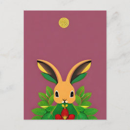 ウサギ、イチゴ、マンダラ、接写 ポストカード