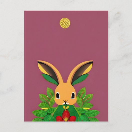 ウサギ、イチゴ、マンダラ、接写 ポストカード (正面)