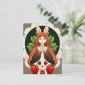 ウサギ、イチゴ、マンダラ、接写 ポストカード (スタンド正面)