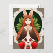 ウサギ、イチゴ、マンダラ、接写 ポストカード (正面/裏面)