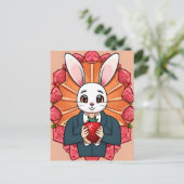 ウサギ、イチゴ、マンダラ、接写 ポストカード (スタンド正面)