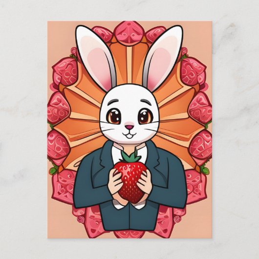 ウサギ、イチゴ、マンダラ、接写 ポストカード (正面)