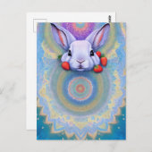 ウサギ、イチゴ、マンダラ、接写 ポストカード (正面/裏面)