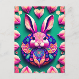 ウサギ、イチゴ、マンダラ、接写 ポストカード