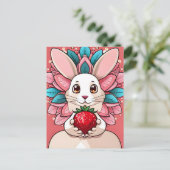 ウサギ、イチゴ、マンダラ、接写 ポストカード (スタンド正面)