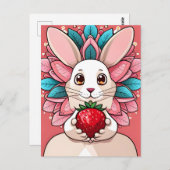 ウサギ、イチゴ、マンダラ、接写 ポストカード (正面/裏面)