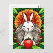 ウサギ、イチゴ、マンダラ、接写 ポストカード (正面/裏面)