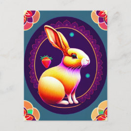 ウサギ、イチゴ、マンダラ、接写 ポストカード