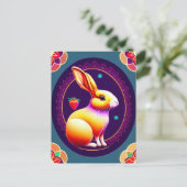 ウサギ、イチゴ、マンダラ、接写 ポストカード (スタンド正面)