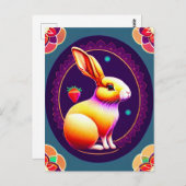 ウサギ、イチゴ、マンダラ、接写 ポストカード (正面/裏面)