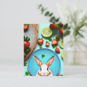 ウサギ、イチゴ、マンダラ、接写 ポストカード (スタンド正面)