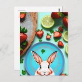 ウサギ、イチゴ、マンダラ、接写 ポストカード (正面/裏面)