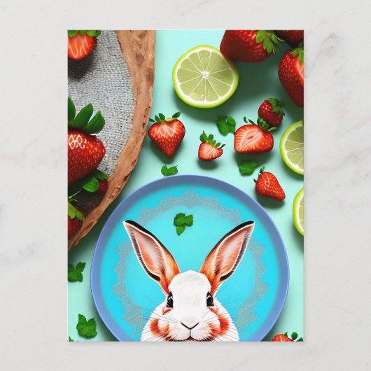 ウサギ、イチゴ、マンダラ、接写 ポストカード (正面)