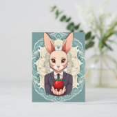 ウサギ、イチゴ、マンダラ、接写 ポストカード (スタンド正面)