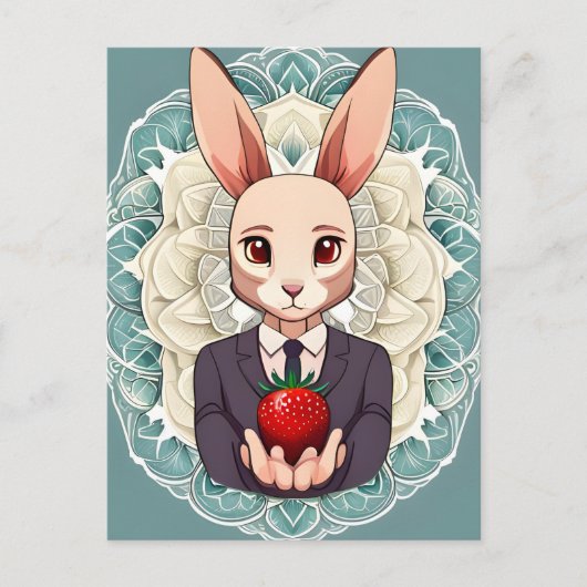 ウサギ、イチゴ、マンダラ、接写 ポストカード (正面)