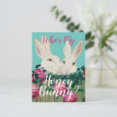 ウサギ イースター パステル フラワー ロマンス キュート シーズンポストカード (スタンド正面)