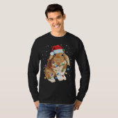 ウサギ ウサギのクリスマス ライト サンタ帽子 面白い クリスマス Tシャツ (正面フル)