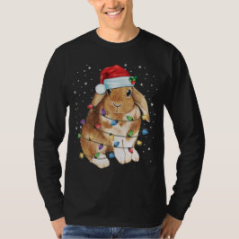 ウサギ ウサギのクリスマス ライト サンタ帽子 面白い クリスマス Tシャツ