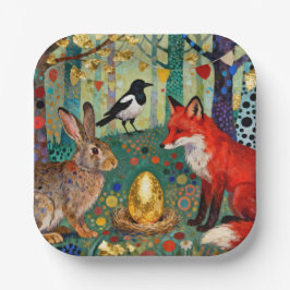 ウサギ、カササギ、キツネと「金のガチョウの卵」 ペーパープレート