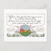 ウサギ、カラフル春シーンと復活祭の連句 シーズンポストカード (正面)