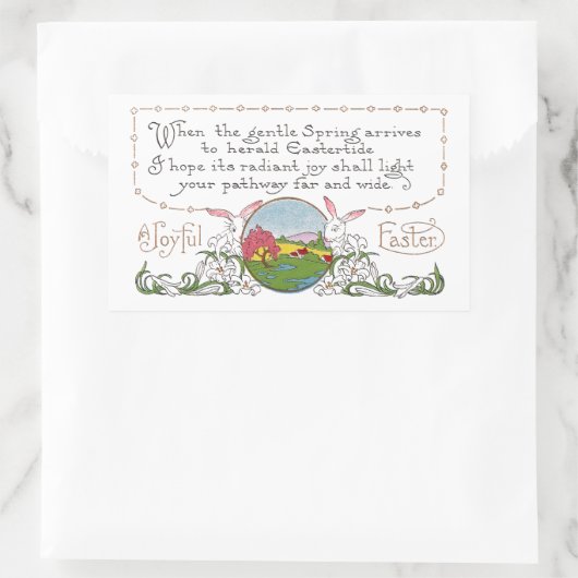 ウサギ、カラフル春シーンと復活祭の連句 長方形シール (バッグ)