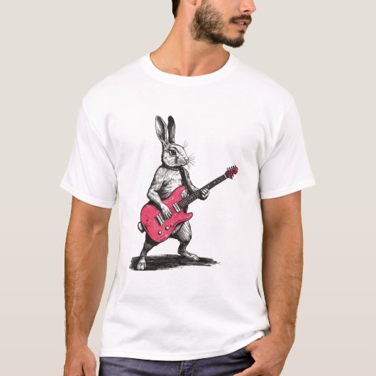ウサギ ギター - かわいいウサギ好きへのギフト Tシャツ (正面)