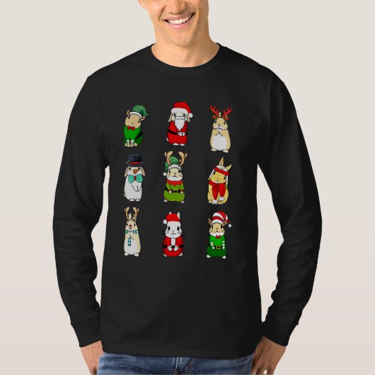 ウサギ クリスマス サンタ帽子 トナカイ スノーマン ラビット Tシャツ (正面)