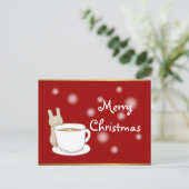 ウサギ&コーヒーレッドお目出しクリスマスポストカード シーズンポストカード (スタンド正面)