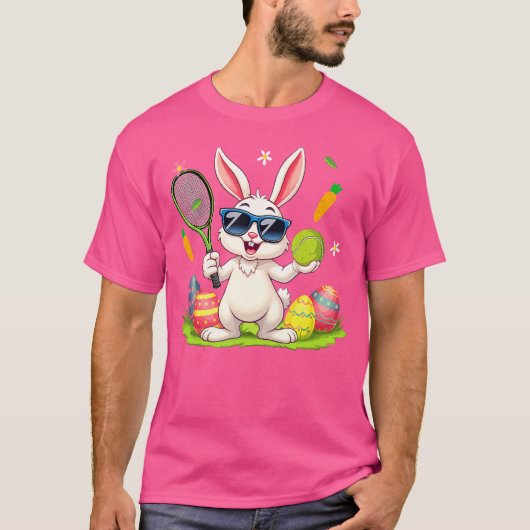ウサギ サングラス イースター エッグ テニス プレーヤー 愛好家 Tシャツ (正面)