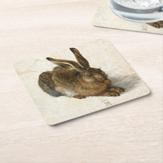 ウサギ・デュラーヴィンテージ自然美術1502年 スクエアペーパーコースター (アングル)