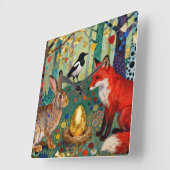 ウサギ、ヒヨドリ、キツネと「金のガチョウの卵」 スクエア壁時計 (傾斜)