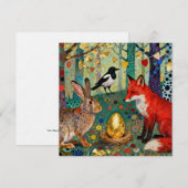 ウサギ、ヒヨドリ、キツネと「金のガチョウの卵」 招待状 (正面/裏面)