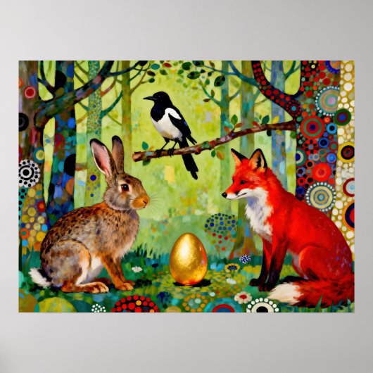 ウサギ、ヒヨドリ、キツネの『森の秘密』 ポスター (正面)