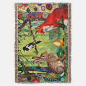 ウサギ、ヒヨドリ、キツネ、そして「森の秘密」 スローブランケット (正面縦)