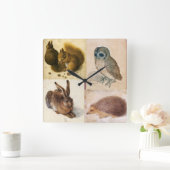 ウサギ・フクロウ・アナグマ・リス スクエア壁時計 (ホーム)