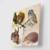 ウサギ・フクロウ・アナグマ・リス スクエア壁時計 (傾斜)